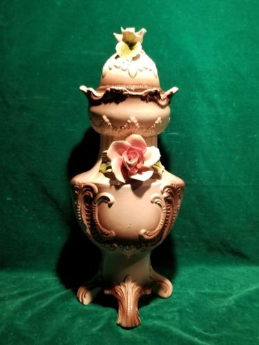 Capodimonte Large Covered URN Flowered Footed Vase