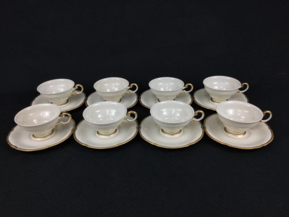 Castleton Sovereign EIGHT (8) Cups and Saucers Gold Ivory