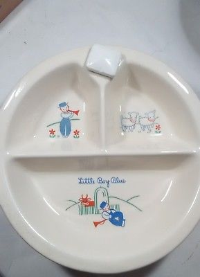 EXCELLO Ceramic Divided Baby Dish W/ Cork Little Boy Blue CIRCA VTG JULY 1945
