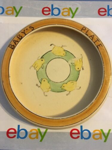 Old vintage/antique? BABY'S PLATE ~ adorable chickens running in a circle
