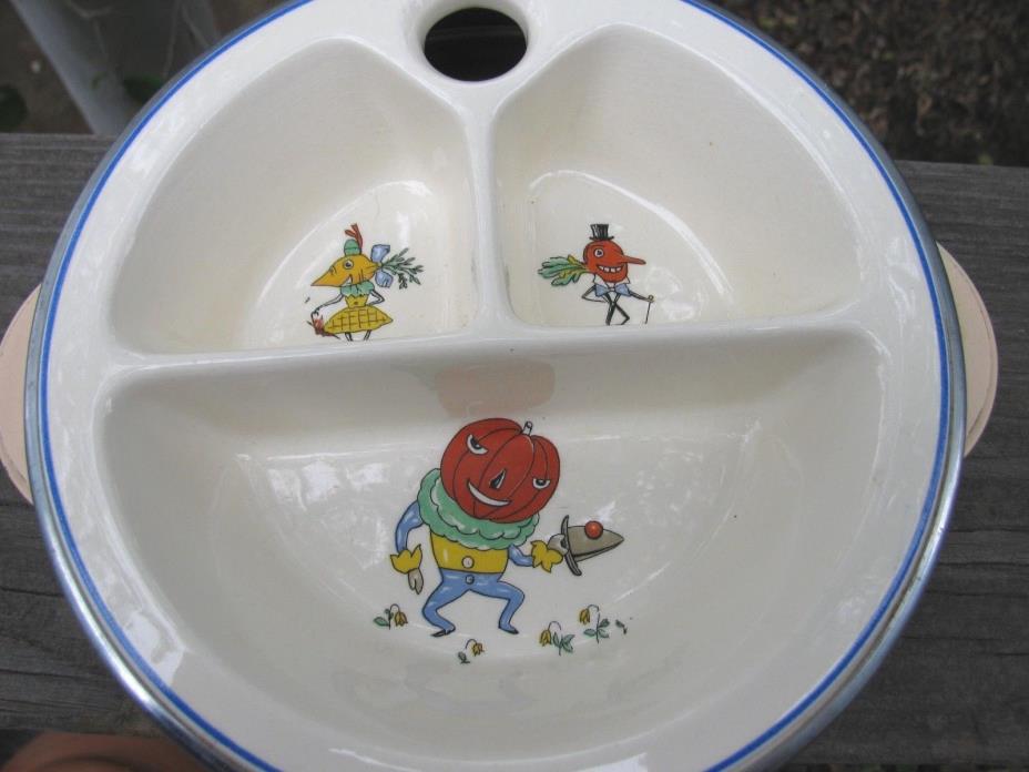 Vintage Bartsch Baby Food Warmer Pottery Bowl Dish Vegetable Head Characters
