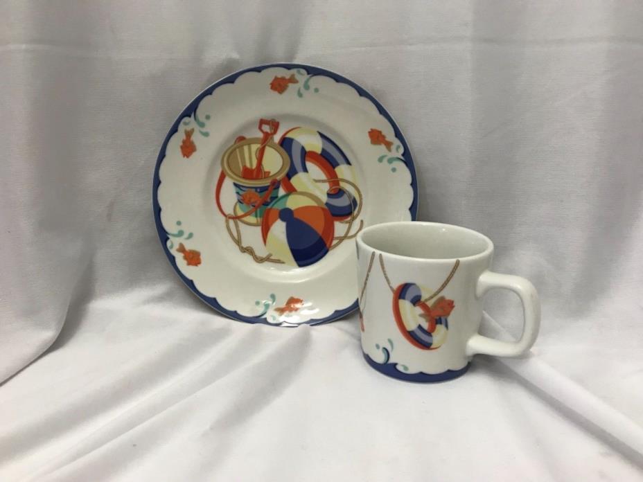 Tiffany & Co Child’s Plate Mug Set “SeaShore” Plate-7” Cup 3” Beautiful Natical