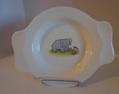 Child's Feeding Bowl Girl Elephant Ceramic Brand? Baby Training Dish Vtg 9