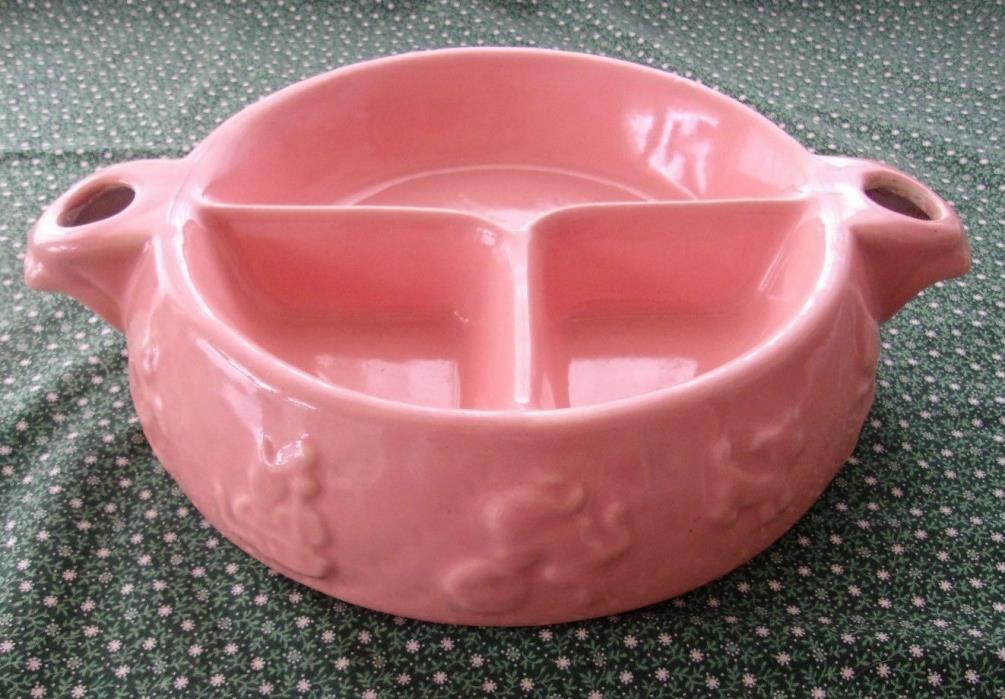 VINTAGE PINK POTTERY WARMING DIVIDED BABY FEEDING DISH NURSERY RHYMES 893