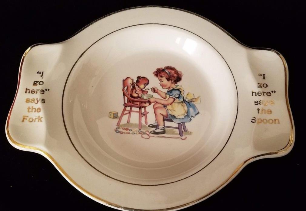 Vtg Teddy Bear Little Girl Child's Plate Feeding Dish for International Silver