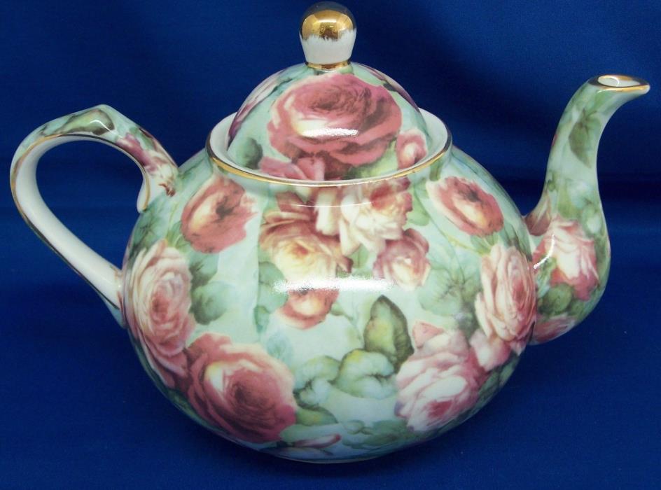 Rose Chintz Teapot Holds 6 Cups