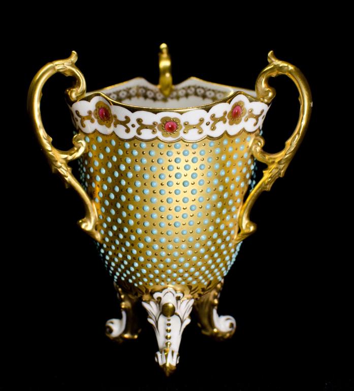 19 Century English Jeweled Coalport Porcelain Vitrine Cup