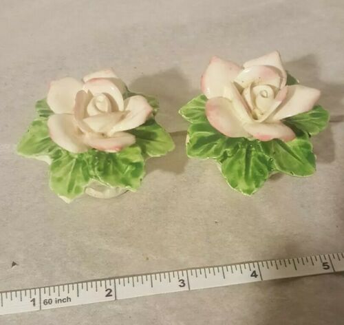 Pr Vintage Fine Bone China Porcelain Mini Pink Roses Salt &  Pepper Shakers