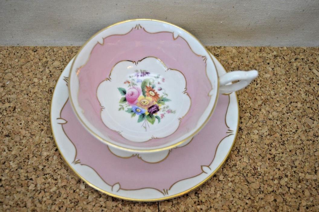 Vintage Coalport Tea Cup & Saucer Pink W/ Flower Bouquet