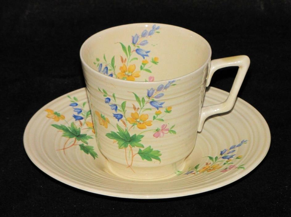 Vintage Crown Ducal England Pottery Porcelain Demitasse Floral Teacup & Saucer