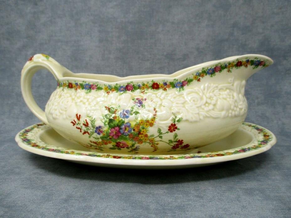 Vintage Crown Ducal Gravy Boat with Plate Florentine Chatham England
