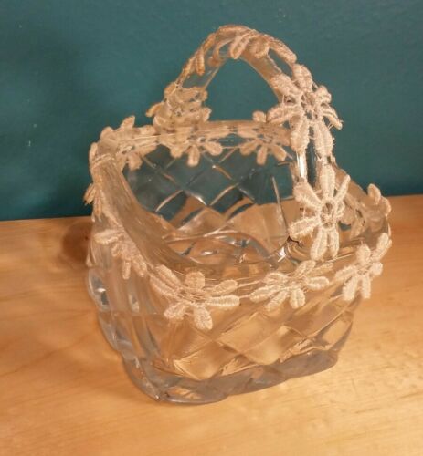 Glass Basket trimmed in lace flowers