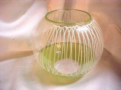 Vintage Art Glass Enameled Rose Green Rose Bowl Vase