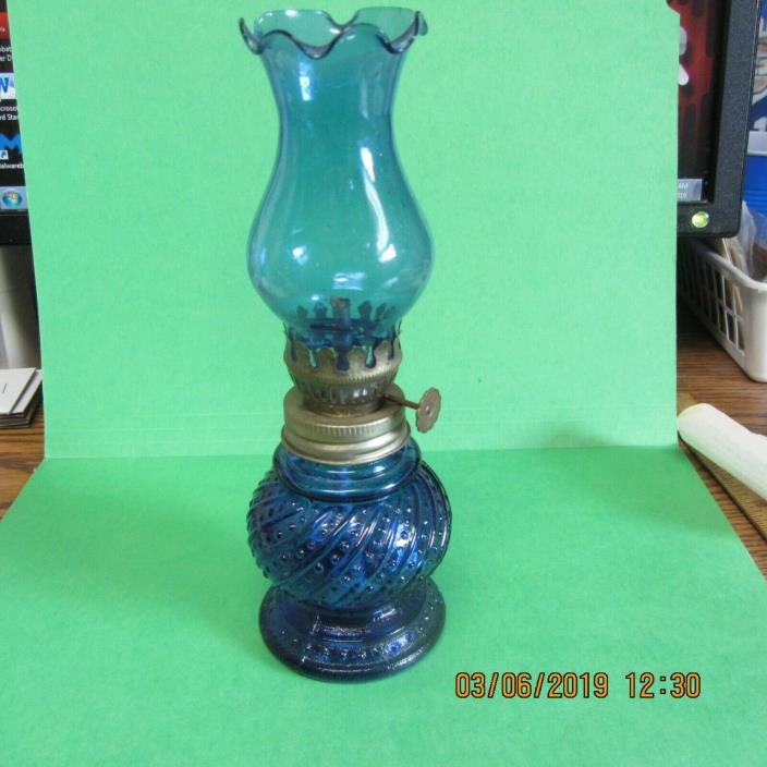 Vintage Small Two toned Blue Oil Lamp