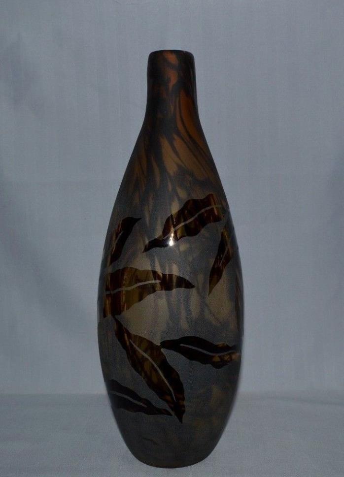 VINTAGE BEAUTIFUL SAND BLASTED ART GLASS BOTTLE DONE IN  SHADES OF BROWN 12