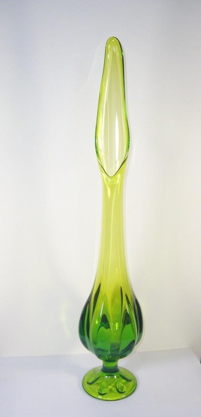 Large Glass Vase, Green Yellow Footed Mid Century 24