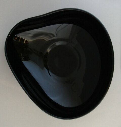 Black Art Glass Free Form Large Bowl Polished Foot Amoeba Shape