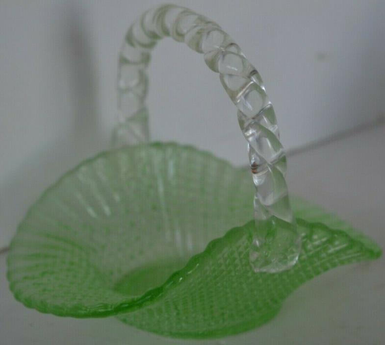 Vintage Glass Small Green Clear Basket