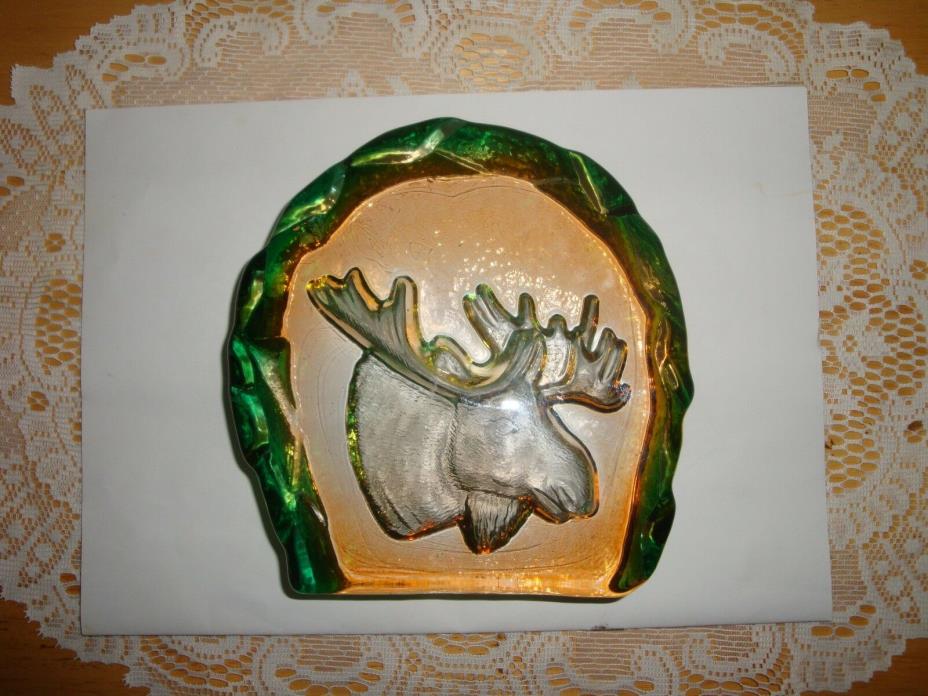 REDUCED BEAUTIFUL Glass Moose Design Standing Paper Weight-Rustic-Cabin-Lodge(D)