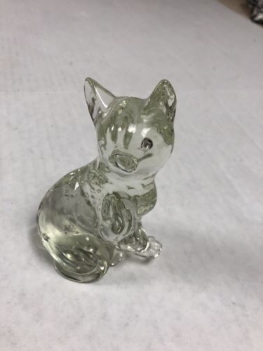 Vintage Glass Cat Paper Weight Paperweight Feline Figurine