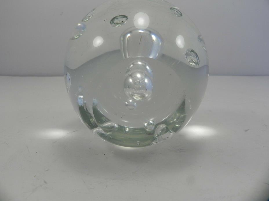 Vintage Clear Round Glass Sphere Marble Controlled Bubble Paper Weight 3 1/2