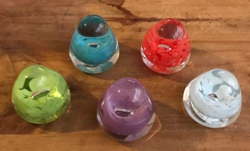 5 Colorful Blown Hlass Paperweight