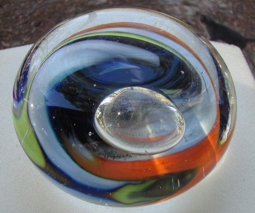 Vintage Karg Signed Art Glass Paperweight Swirl