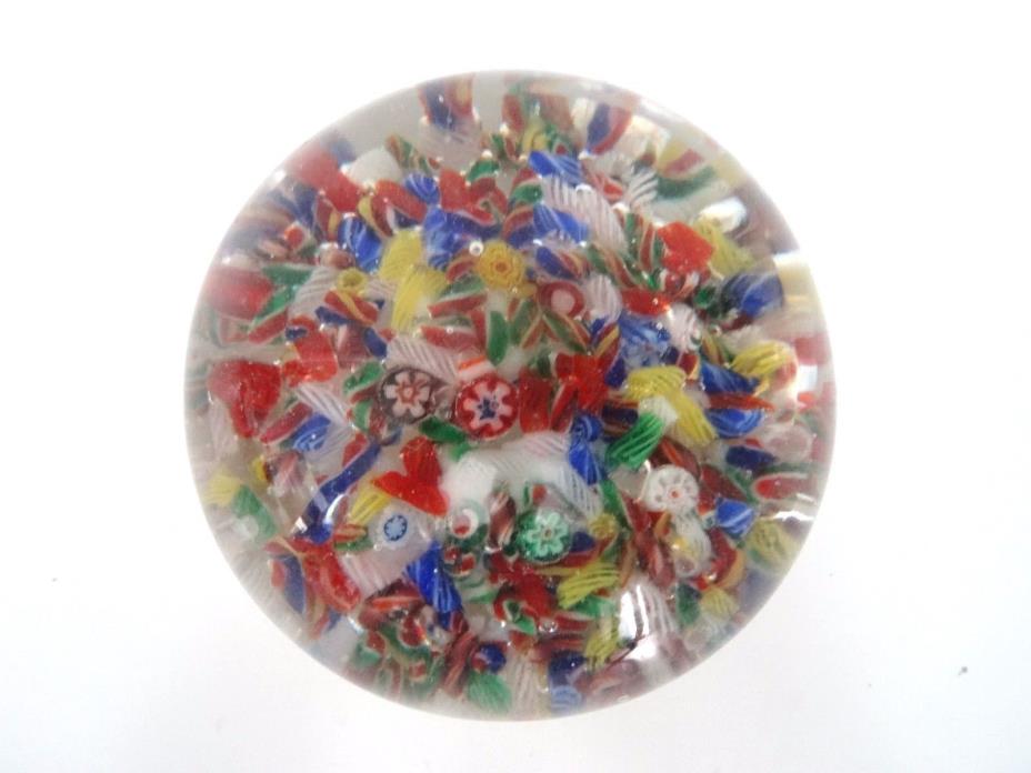 1930's Made in China GLASS End of Day MILLEFIORI Cane SCRAMBLE Paperweight