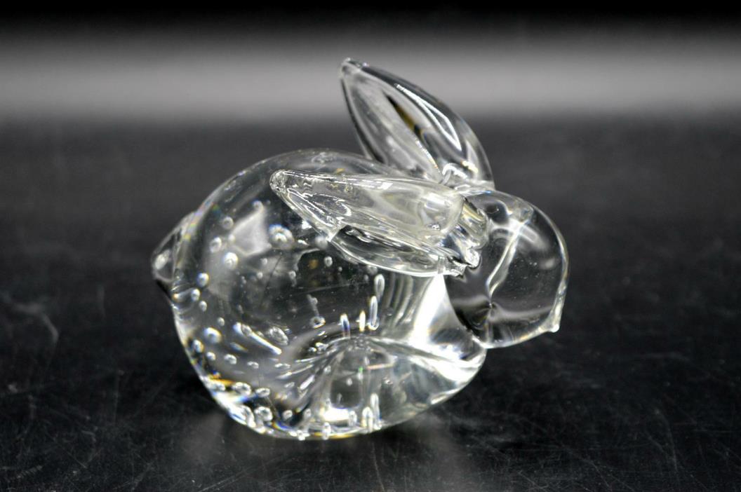 Clear Glass Controlled Bubble Bunny Rabbit Shaped Paperweight