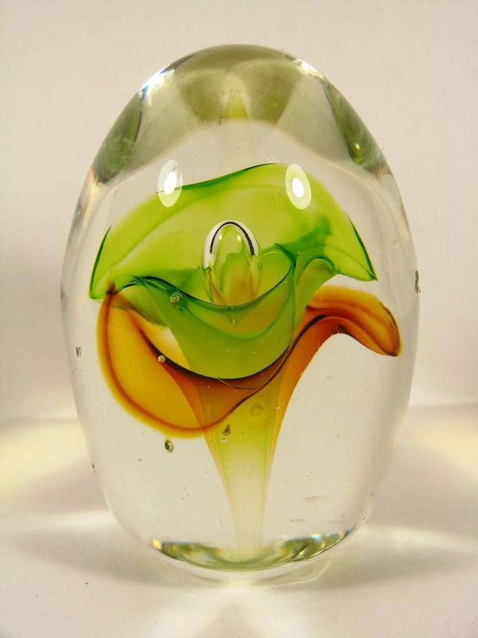 SIGNED ARTISAN PAPERWEIGHT, PETALED, EXQUISITE COLORS