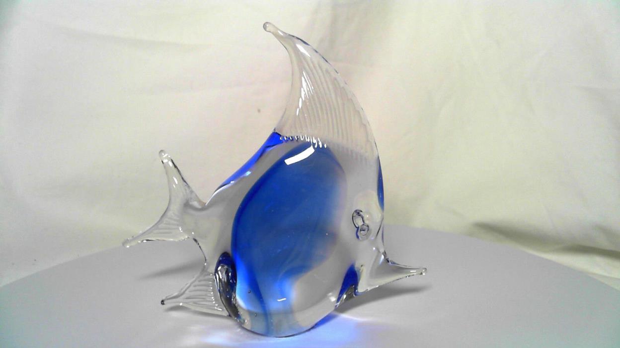 ART GLASS FISH PAPERWEIGHT BLUE OMBRE