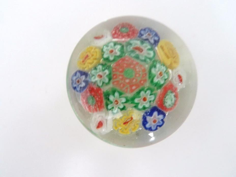 Antique Made in China GLASS MILLEFIORI Paperweight Packed Green's Blue Yellow