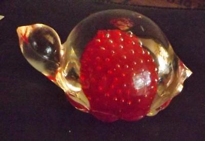 Glass Turtle Paperweight Red Controled Bubbles Globe Inside