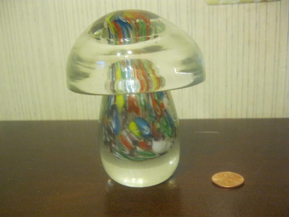 Large Collectible 1969 Millefiori Art Glass Mushroom Paperweight