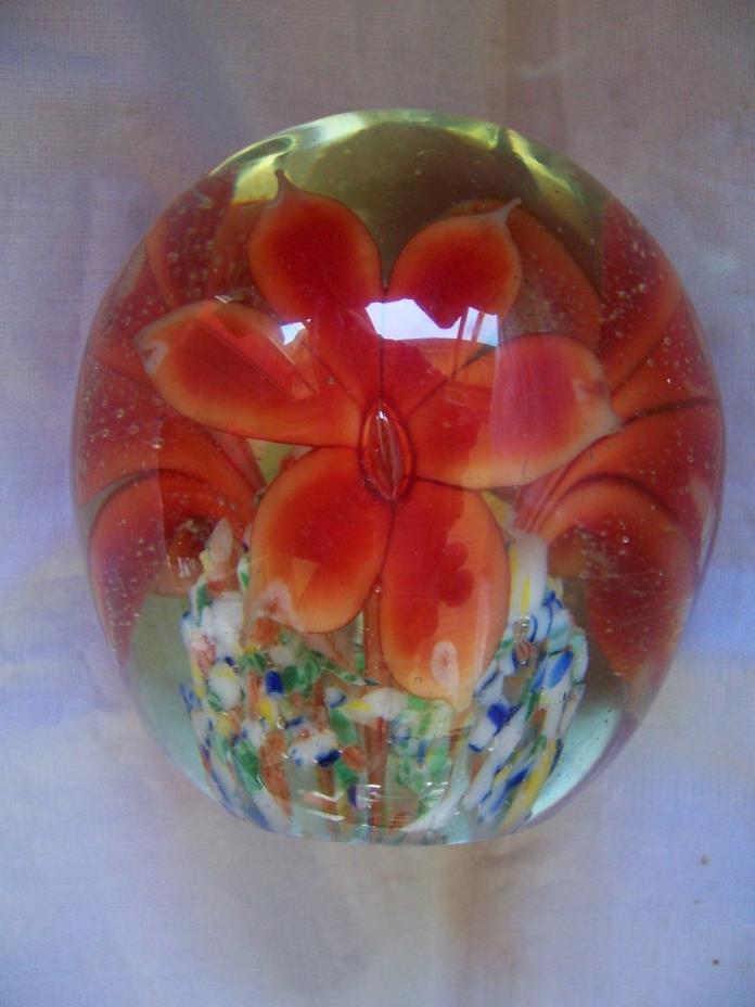 Glass Paperweight with Flowers