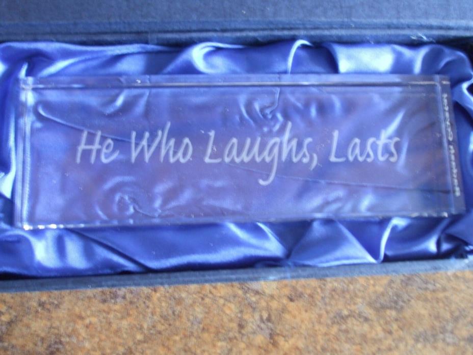 Badash Crystal Paperweight 'He who Laughs, Lasts' NIB
