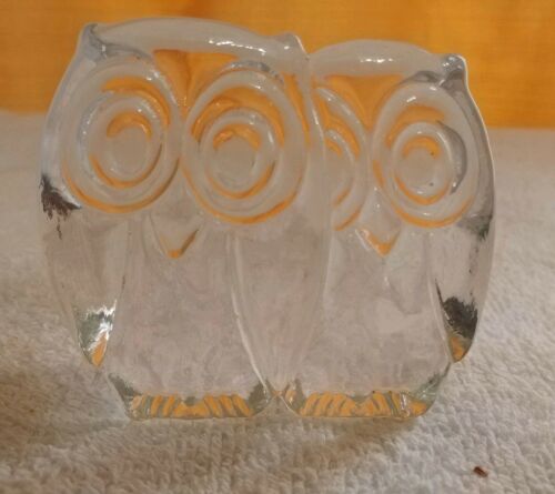 Vintage Clear Glass Owl Figurine Paperweight