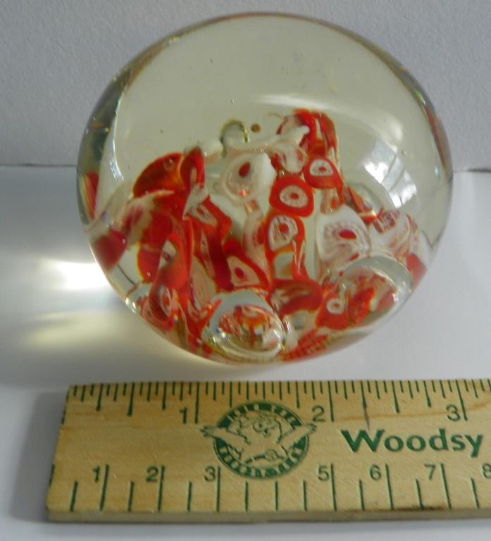Vintage Art Glass  Murano Style Paperweight - Red and White
