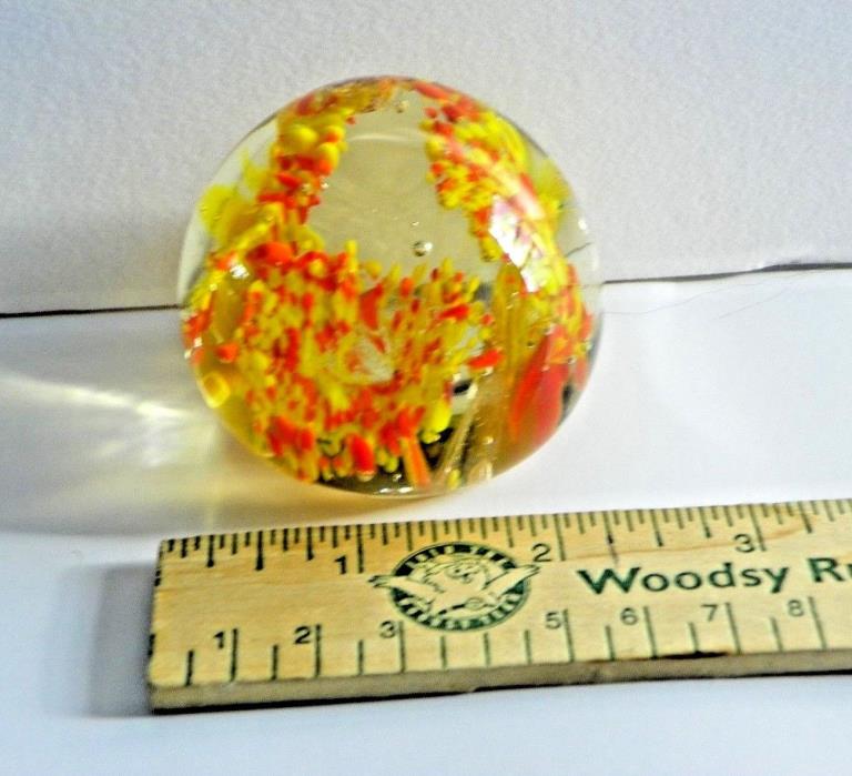 Vintage Art Glass Behive  Murano Style Paperweight - Red and Yellow