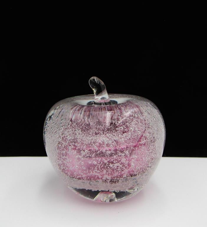 Estate Studio Art Glass Fruit Apple Paperweight Cranberry Color W/ Bubbles