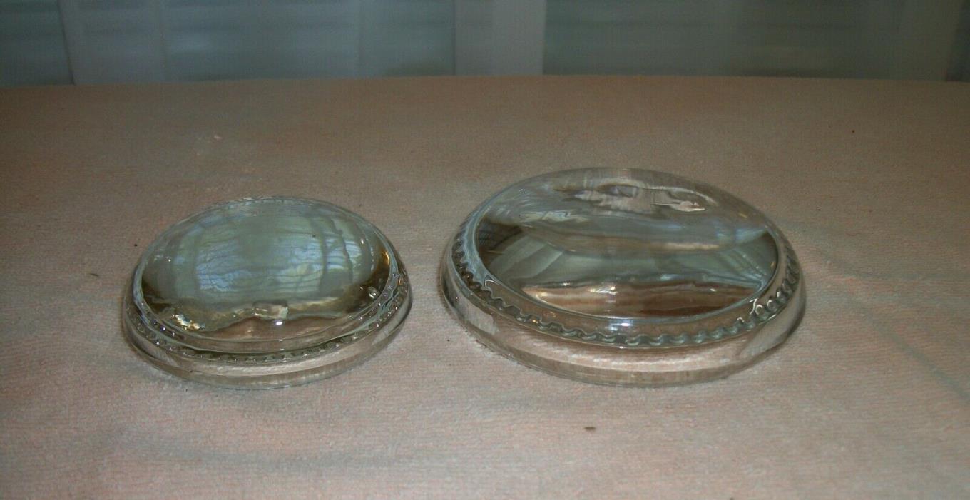 Vintage MAGNIFYING GLASS BEADED DOME  PAPERWEIGHT  Lot of 2