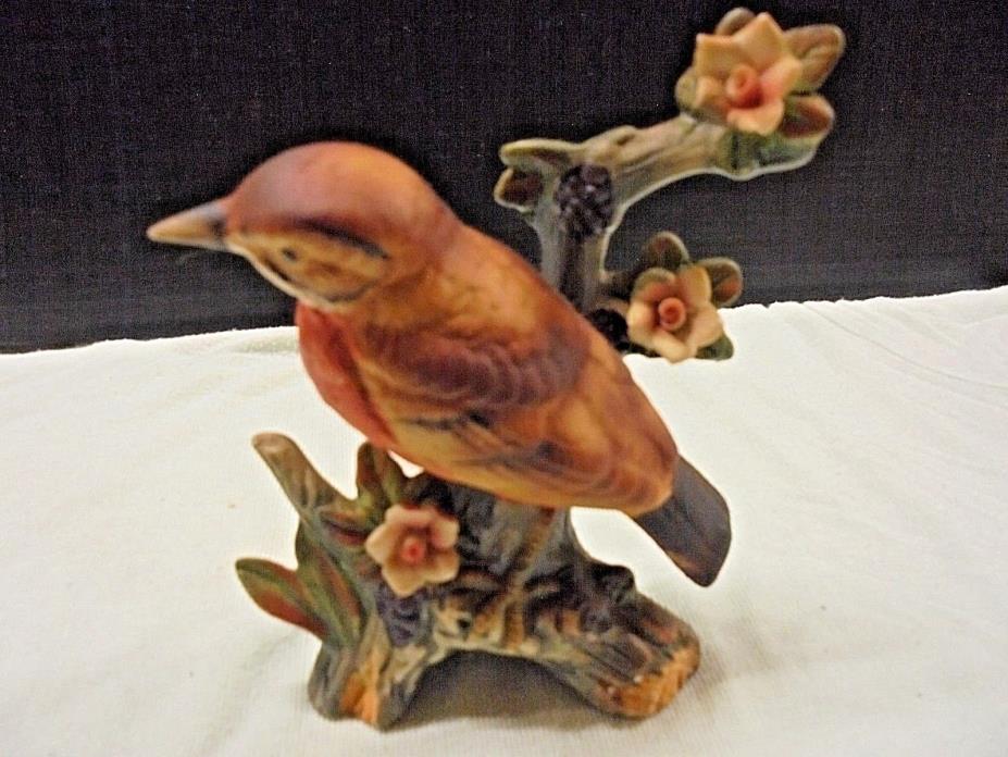 Vintage Bird on Branch with Flowers Figurine lovely little piece