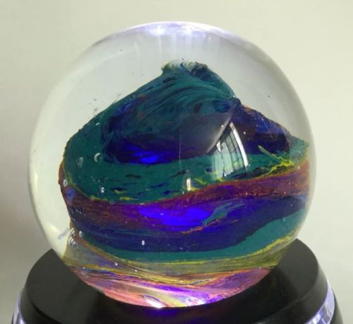Art Glass Paperweight Multicolor Galactic Swirls Blue Purple Red Yellow