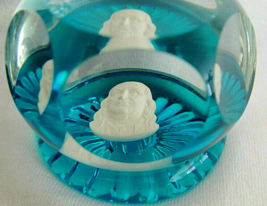 VINTAGE SULFIDE PAPERWEIGHT WITH BENJAMIN FRANKLIN CAMEO Hallmarked 