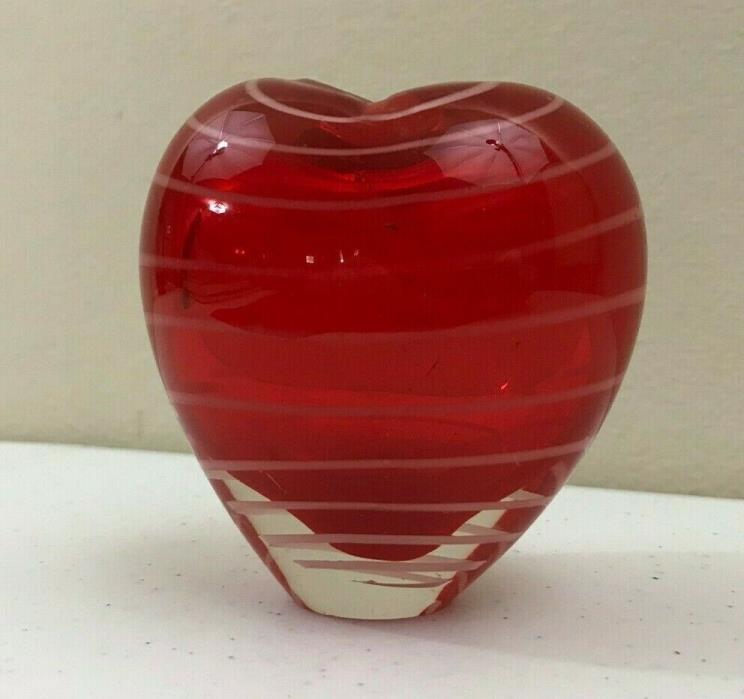 Red Swirl Heart Shaped Heavy Glass Paperweight Vase