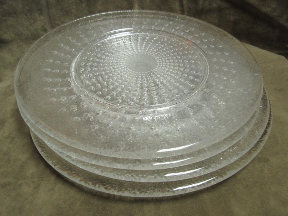 Circa 1970's Mid Century Modern Design Clear Glass Dots Pattern Dinner Plates