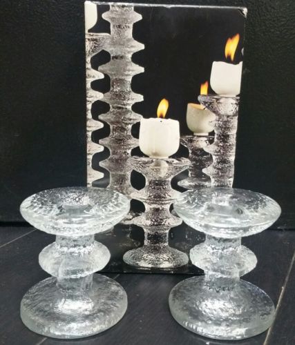 VTG New in Box Pair Iittala Finland Glass Candle Holder Timo Sarpaneva