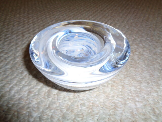 Kosta Boda glass clear white swirls tea light candle holder thick mold marked