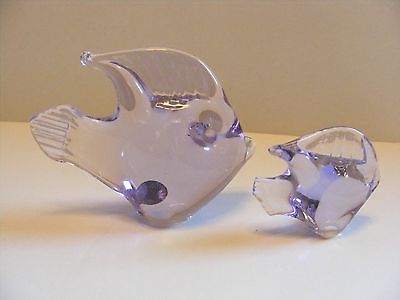 KONST GLASHYTTAN URSHULT glass fish figurine pair lavender pale purple SWEDEN