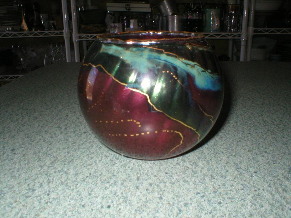 Vtg 2000 Norway Bente Sovik Bud Bowl Glass Signed Purple Green Blue 3 1/4